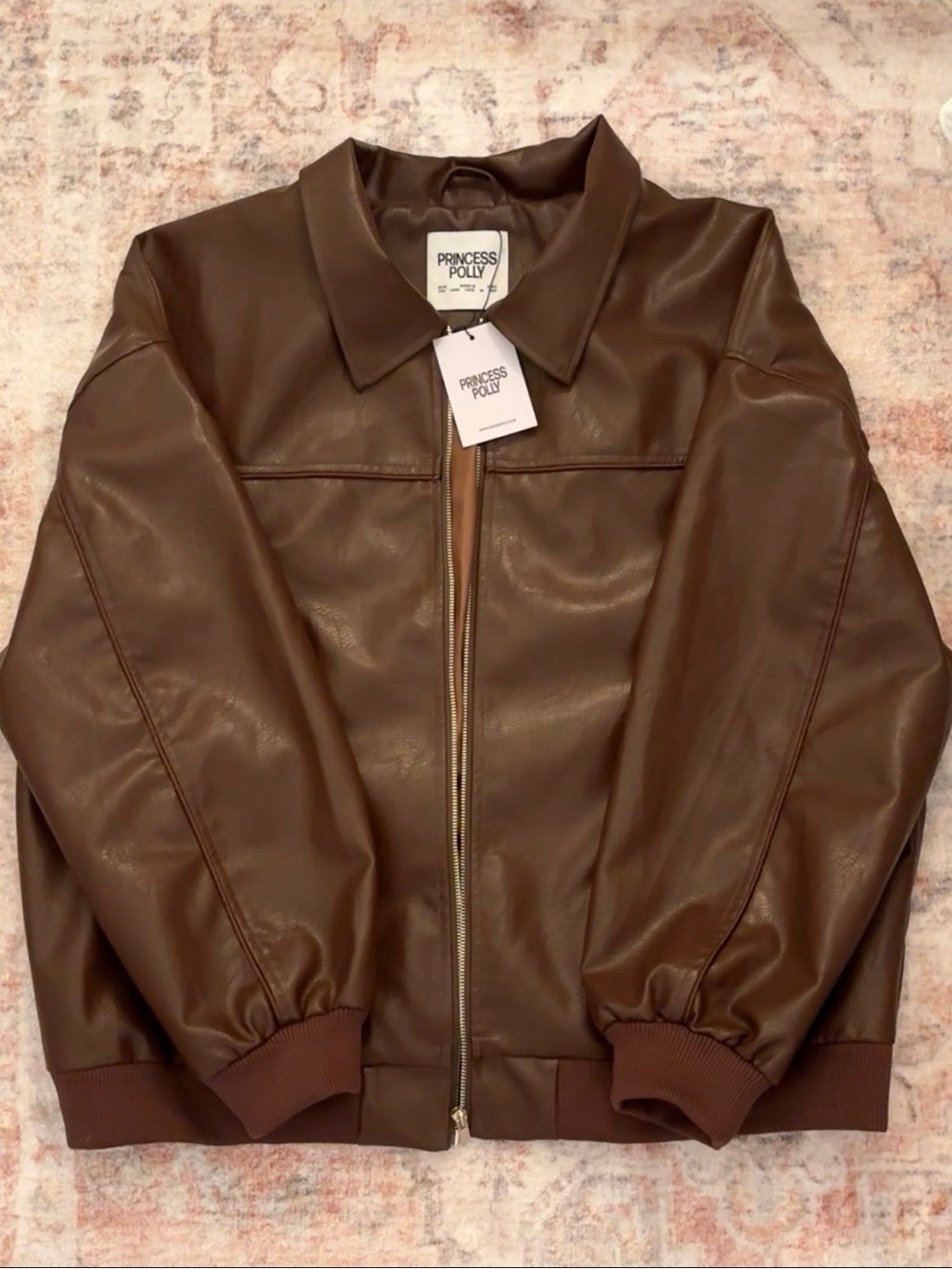 Princess Polly Chocolate Brown Faux Leather Bomber Jacket